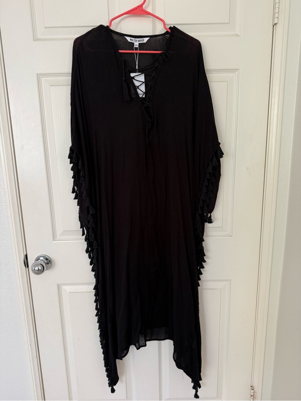 Walter Baker Black Tassel-Trim Lace-Up Swim Coverup